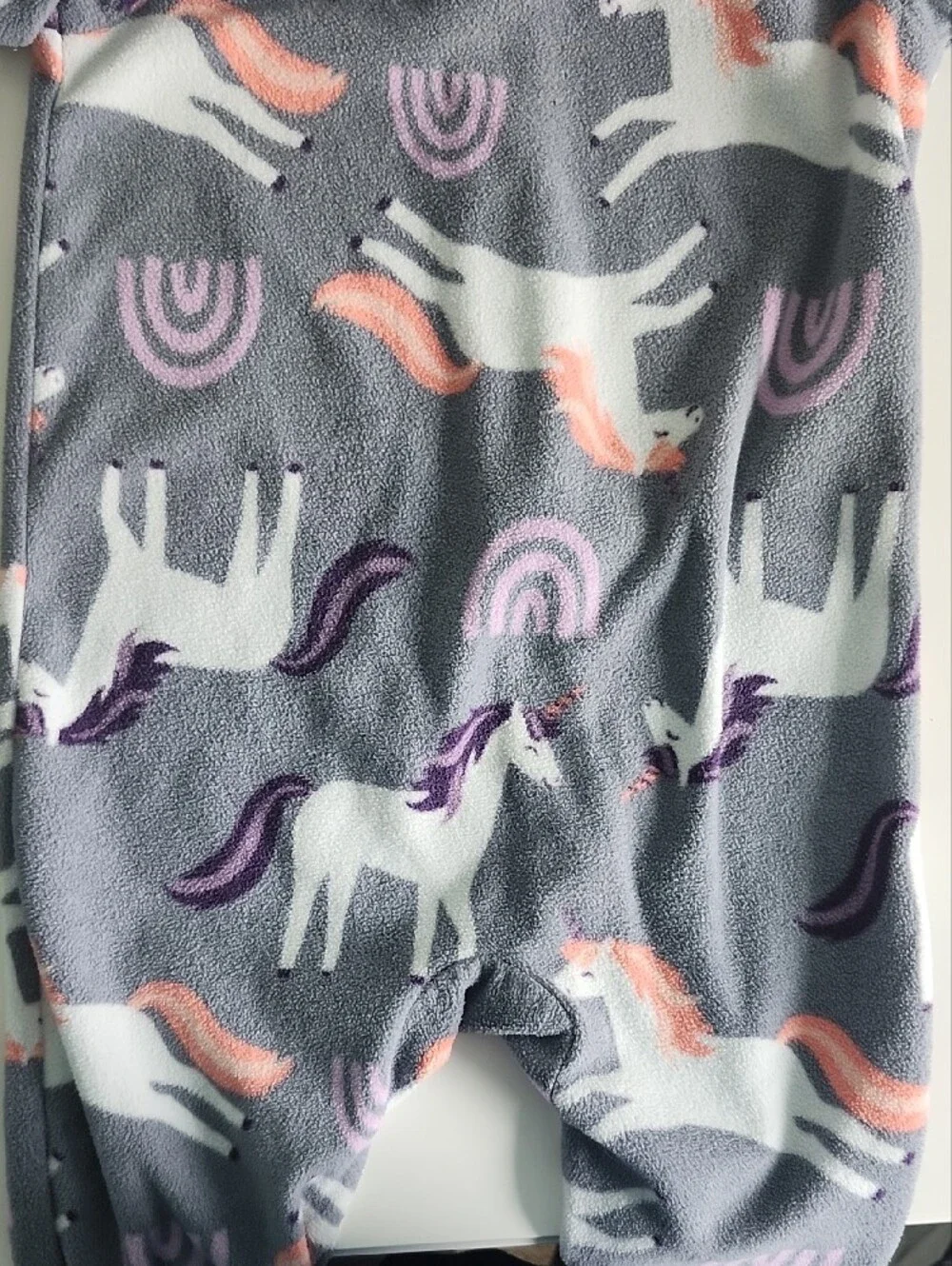 Kids Grey Unicorn Fleece Pajamas - Soft Zip Footless Sleeper
